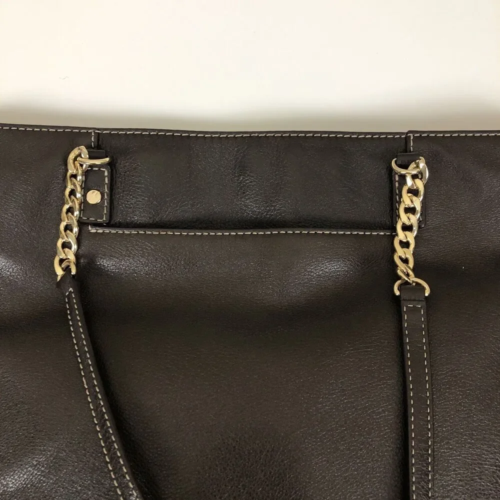 Michael Kors Brown Leather Hand Bag Chain‎ Link & Leather Dual Shoulder Straps